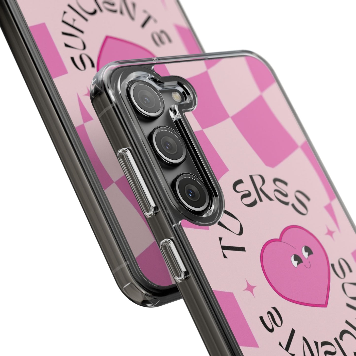 Clear Impact-Resistant Phone Case — Pink Checkerheart “Tu Eres Suficiente” Design