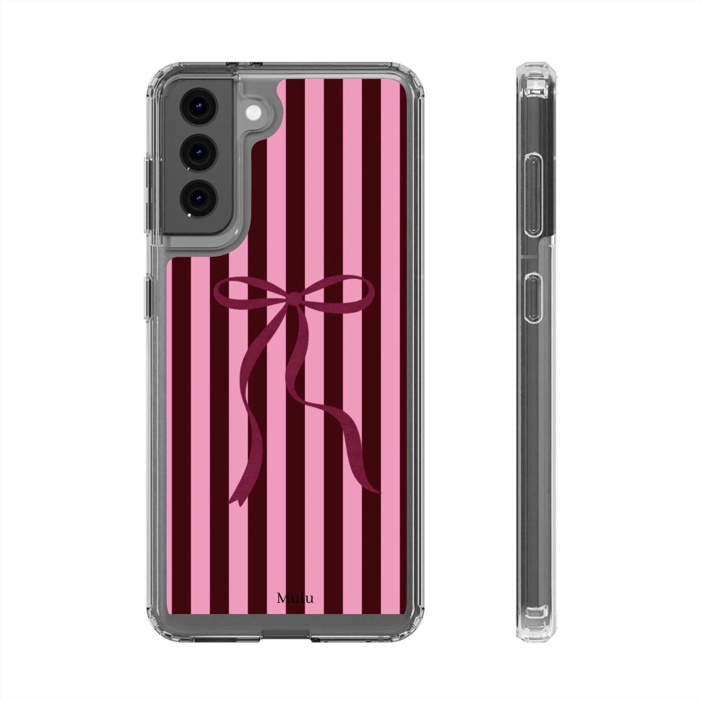Pink Striped Ribbon Clear Impact-Resistant Phone Case