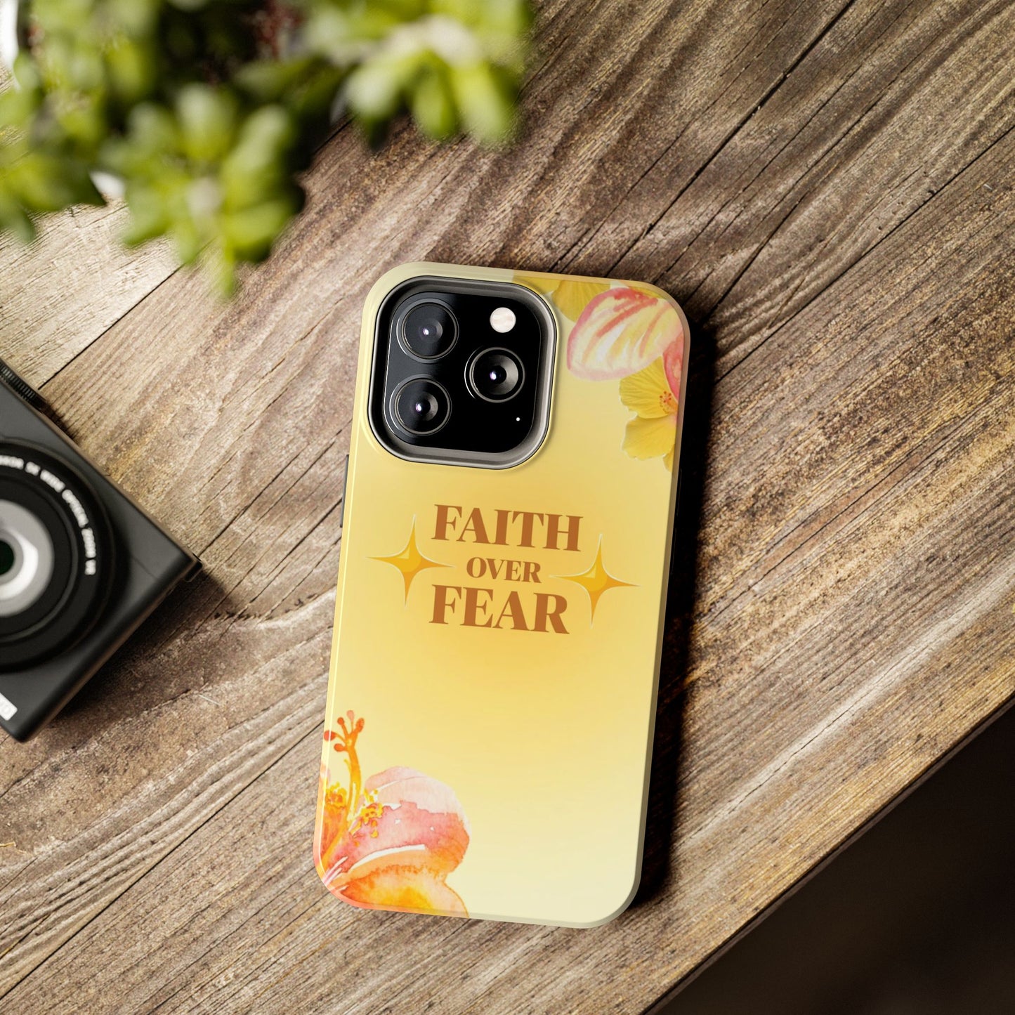 Faith Over Fear Tough Phone Case — Floral Yellow Protective Cover