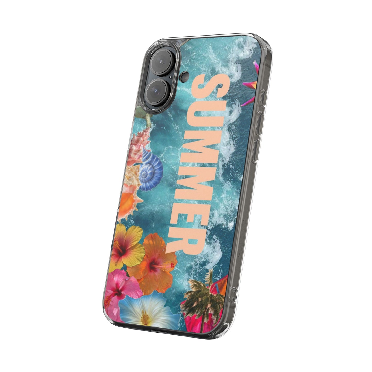 Summer Floral Clear Impact Phone Case — "SUMMER" Tropical Hibiscus Design