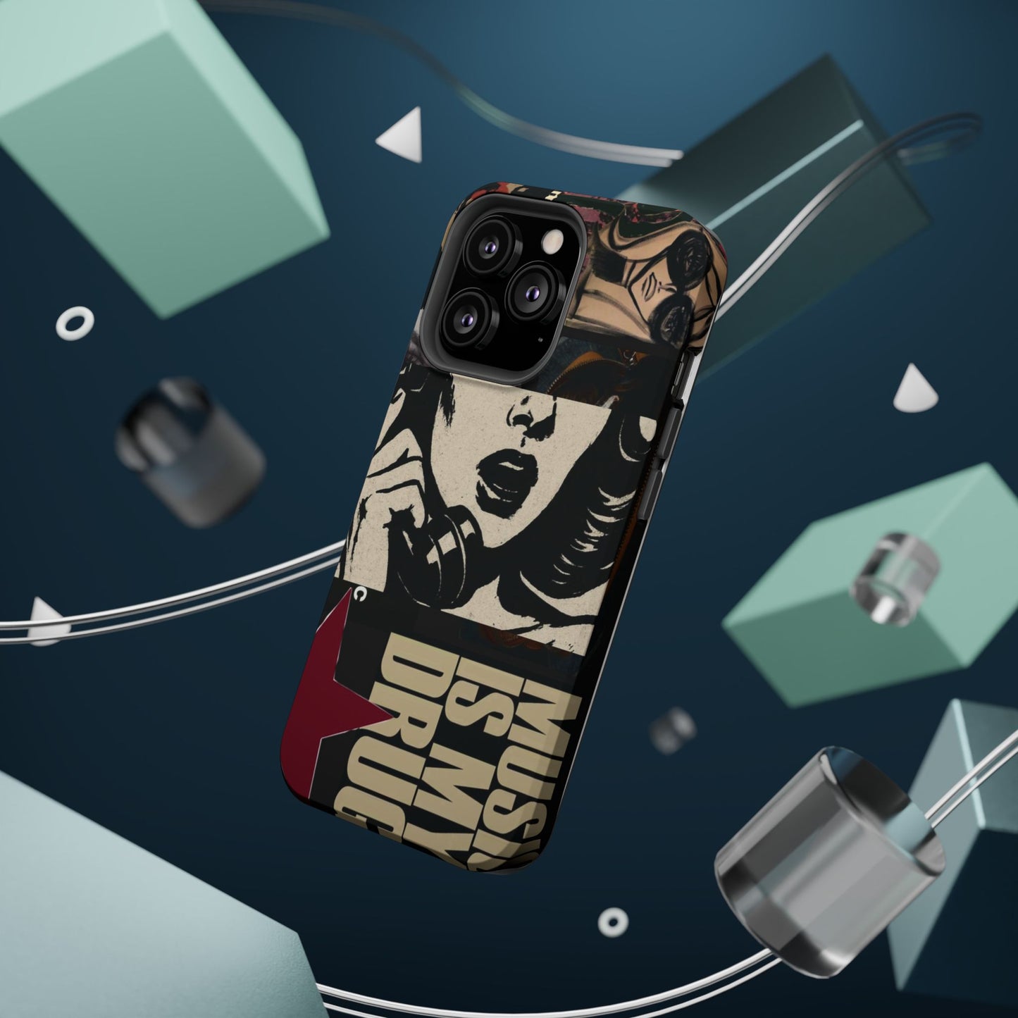 Magnetic Impact Phone Case — Retro Pop Art "Music Is My Drug" Design