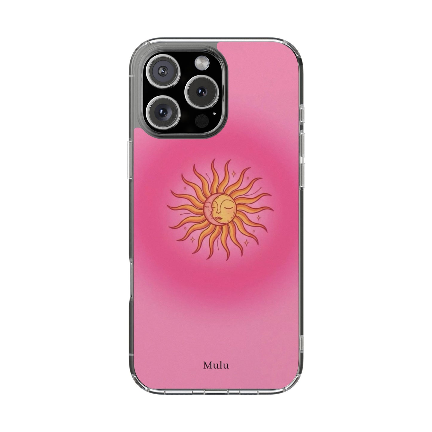 Pink Sun Phone Case — Radiant Sunburst Impact-Resistant Clear Case