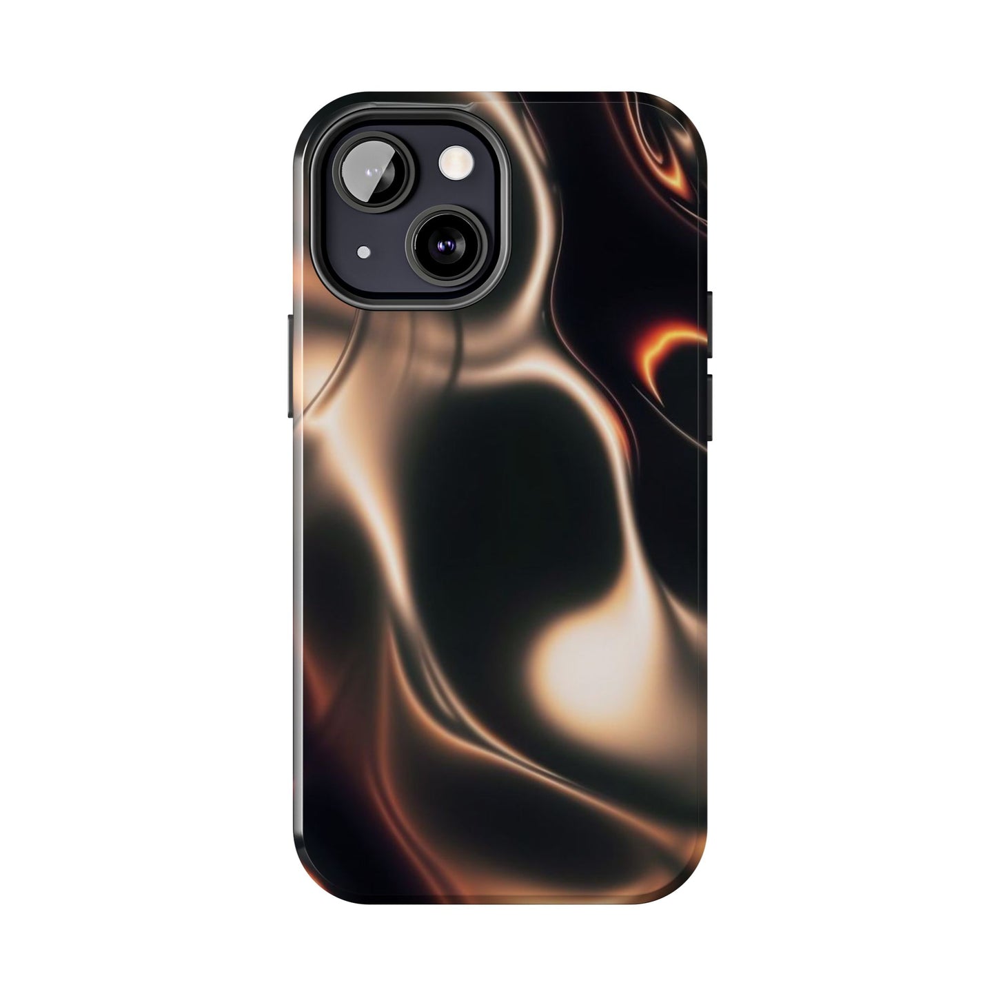 Abstract Liquid Glow Tough Phone Case — Black & Bronze Swirl Protective Cover
