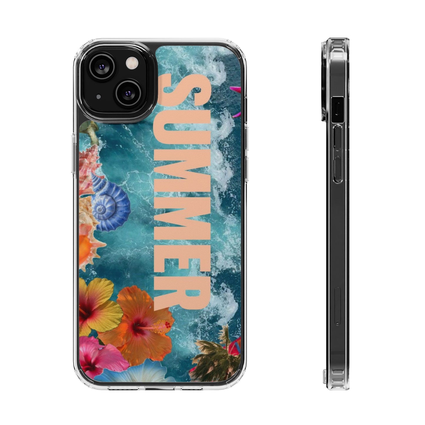 Summer Floral Clear Impact Phone Case — "SUMMER" Tropical Hibiscus Design