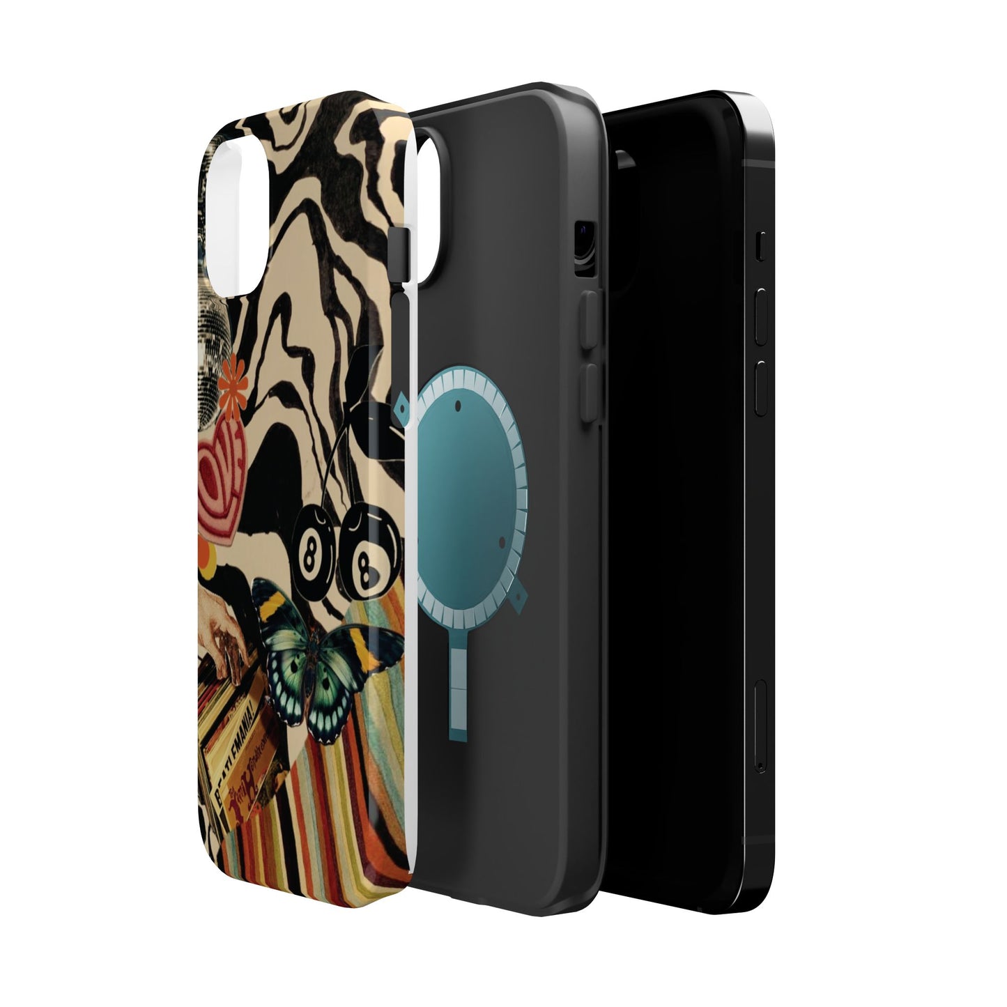 Phone Case — Retro Collage Magnetic Impact-Resistant Case with Butterfly & Zebra Print