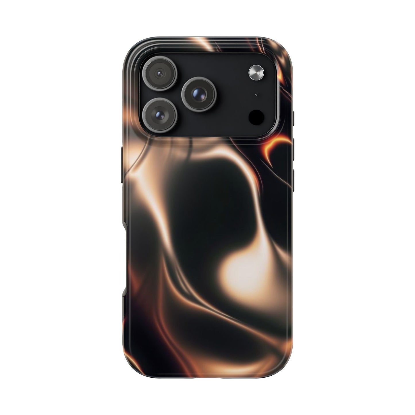 Abstract Liquid Glow Tough Phone Case — Black & Bronze Swirl Protective Cover