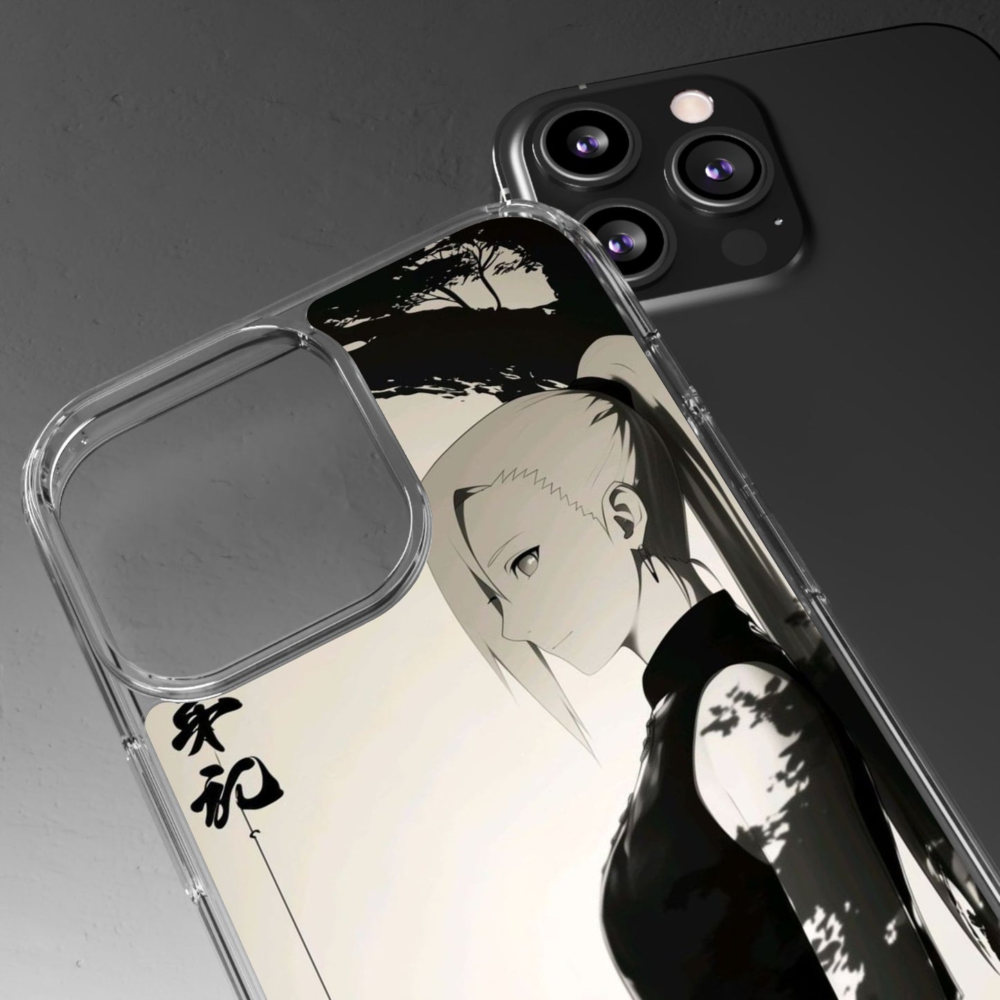 Anime Samurai Clear Phone Case — Monochrome Sumi-E Style