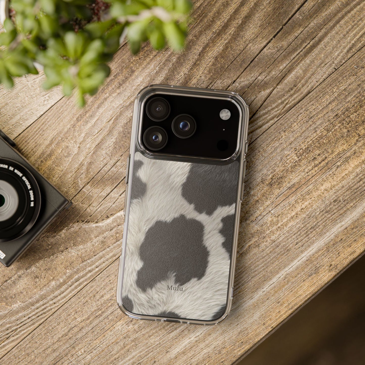 Cow Print Clear Impact Phone Case — Faux Fur Black & White Protection