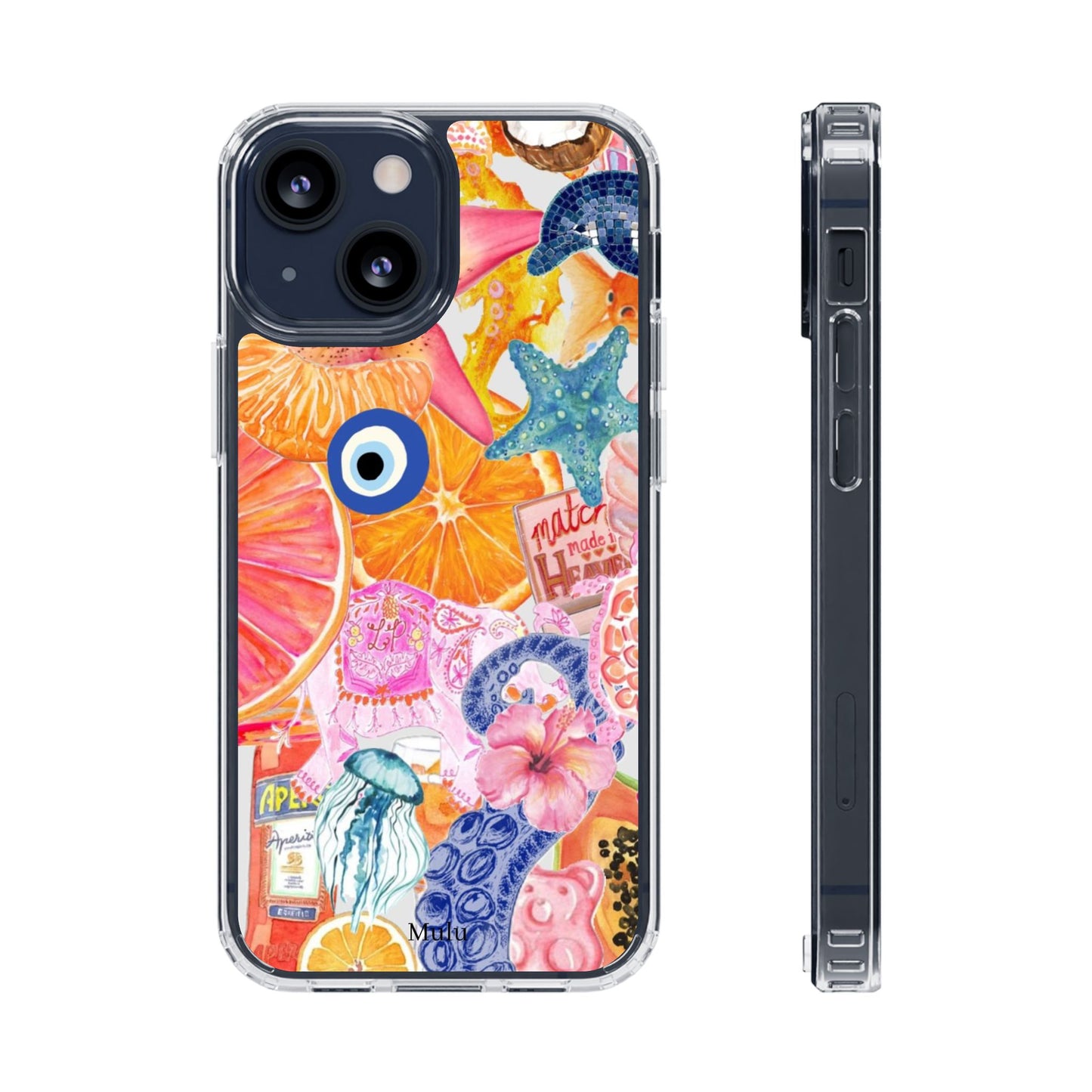 Clear Impact-Resistant Phone Case — Colorful Tropical Collage Design