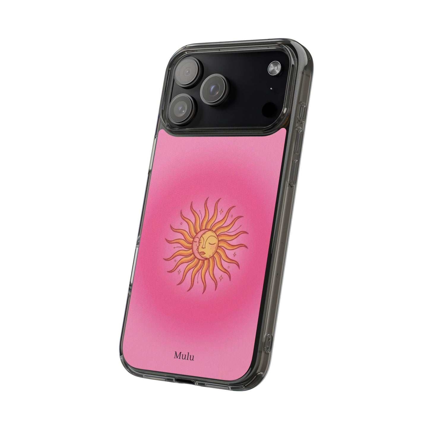 Pink Sun Phone Case — Radiant Sunburst Impact-Resistant Clear Case