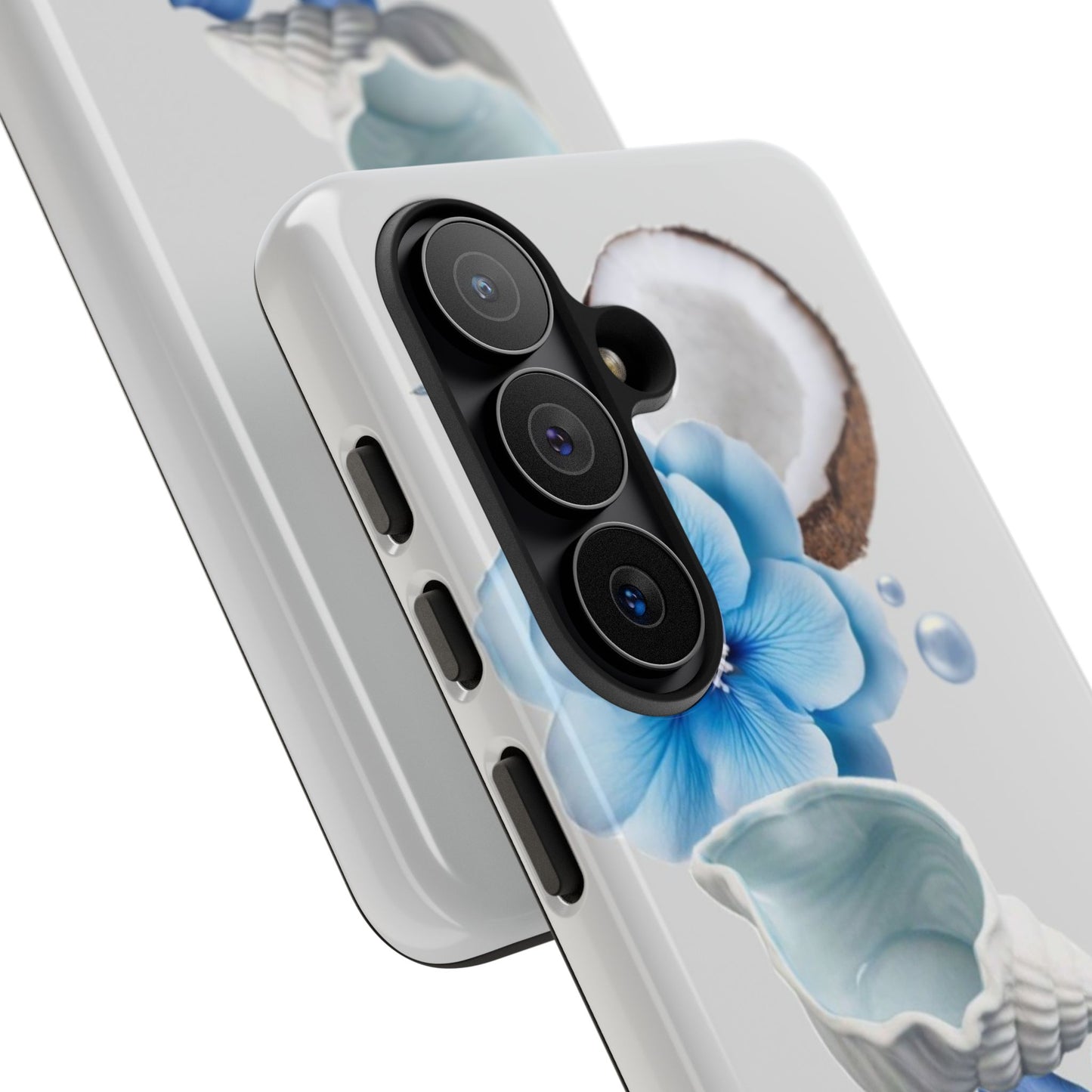 Tropical Blue Floral Phone Case — Coconut, Shell & Starfish Design