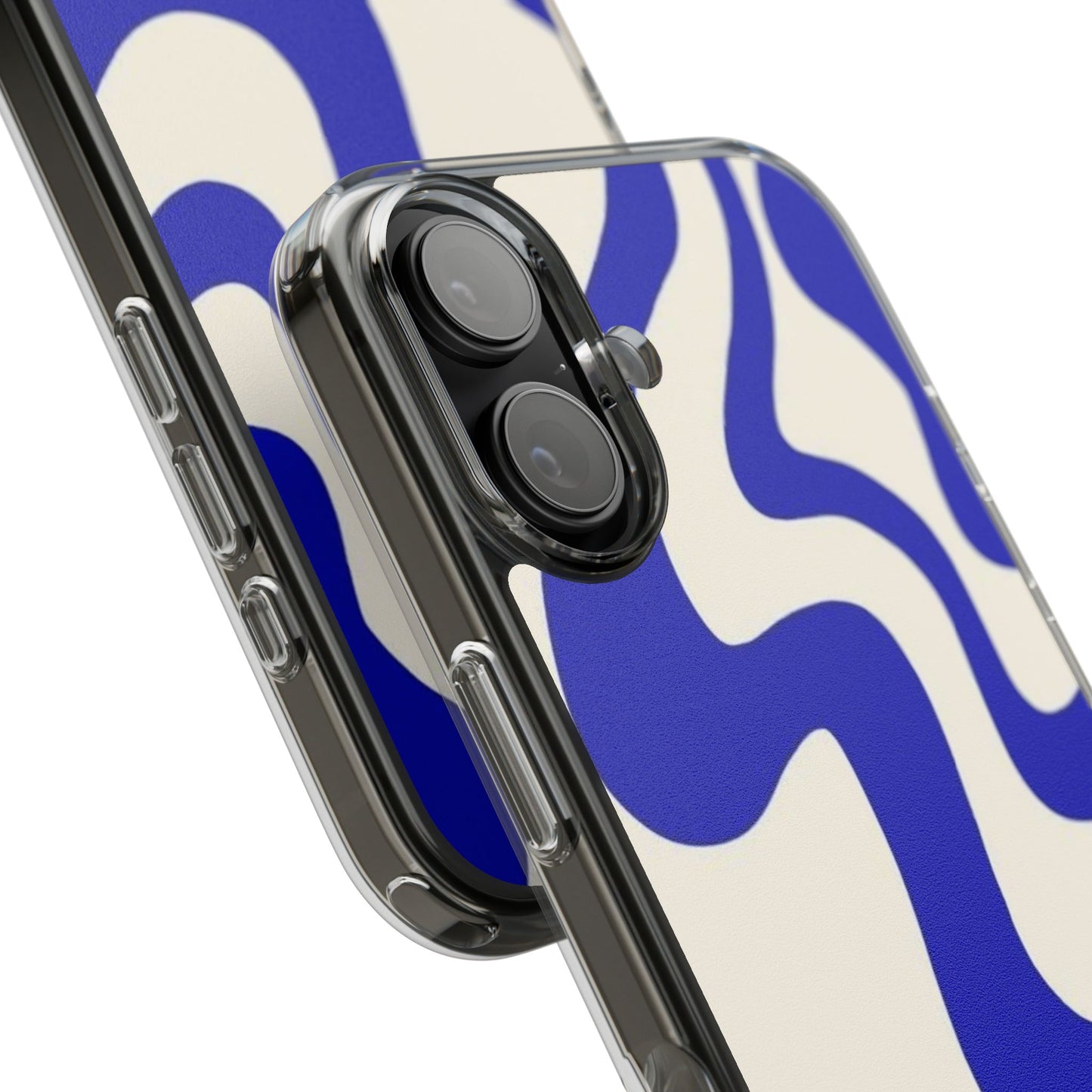 Clear Impact-Resistant Case — Blue Abstract Wavy Pattern