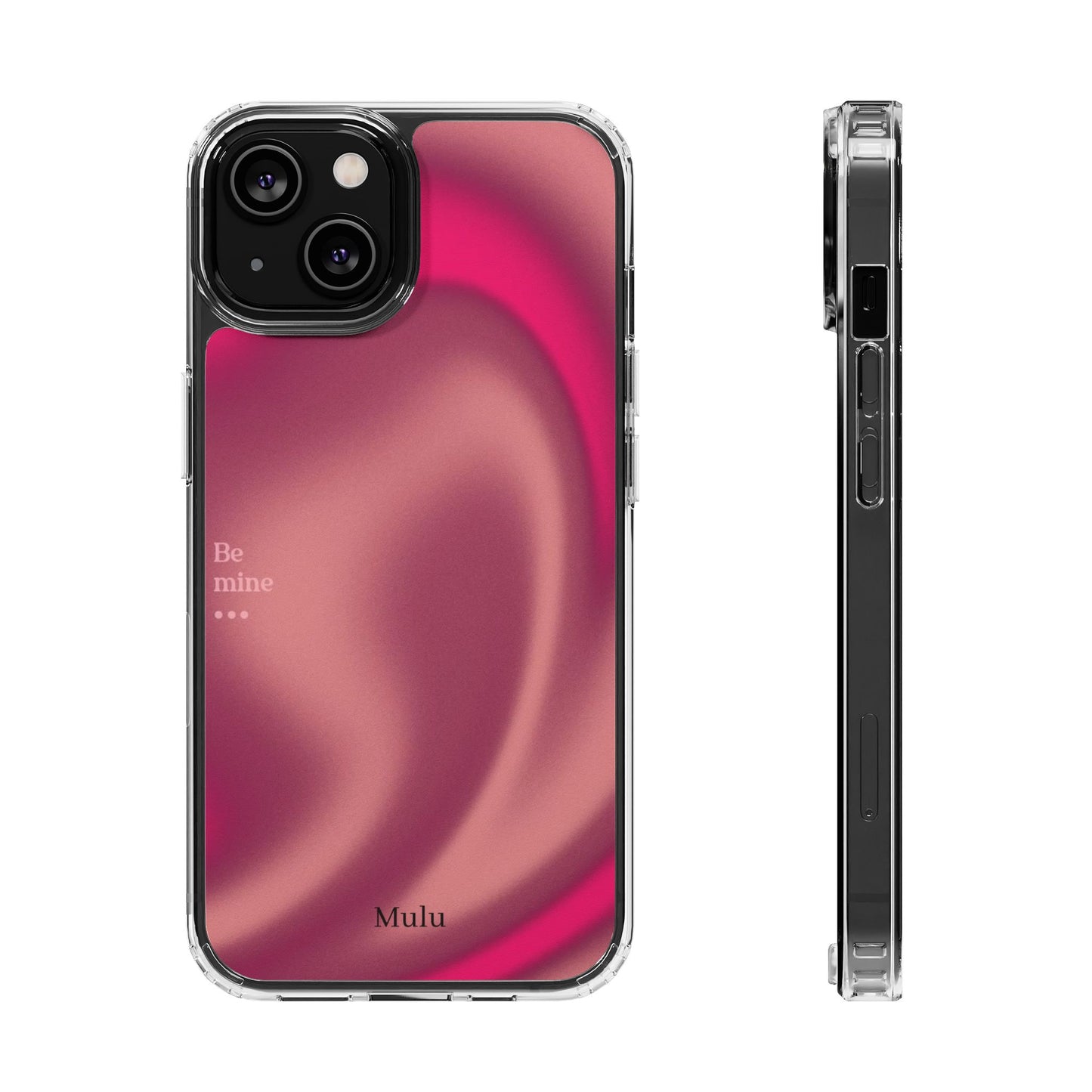 Clear Impact Phone Case — Pink Satin Swirl "Be mine" Design
