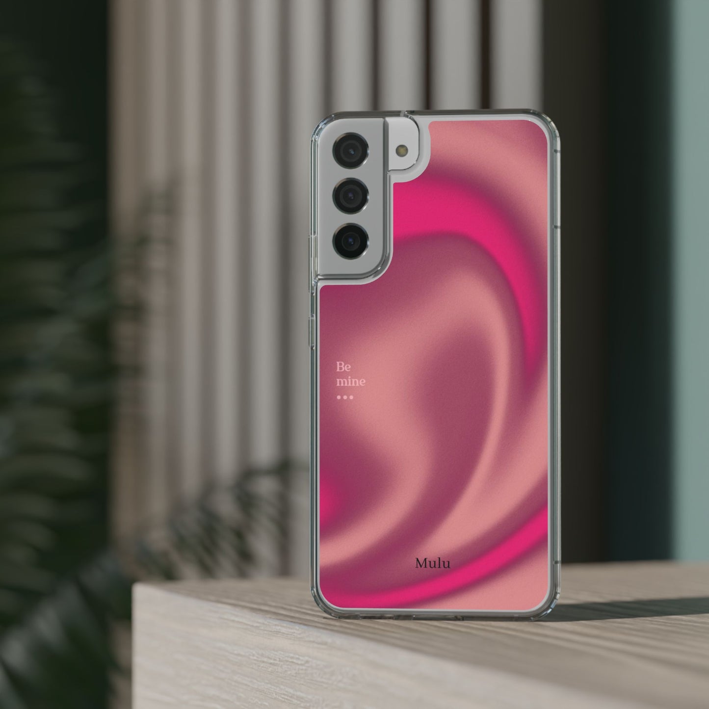Clear Impact Phone Case — Pink Satin Swirl "Be mine" Design