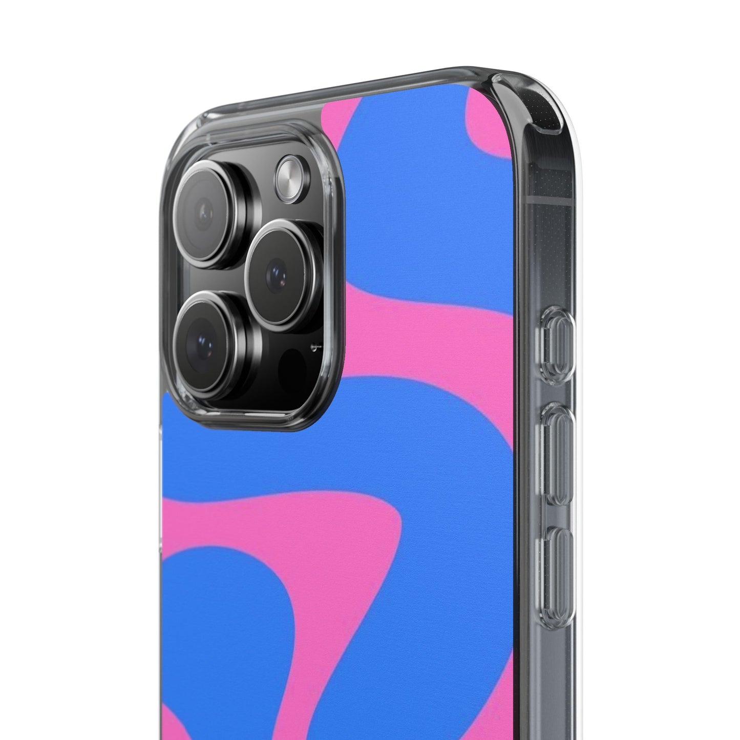 Clear Impact-Resistant Phone Case — Retro Blue & Pink Abstract Swirl