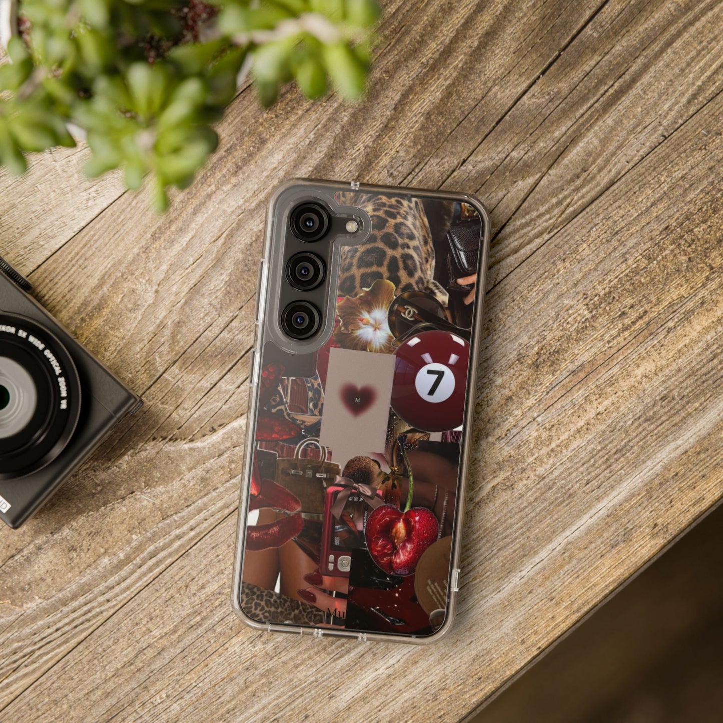 Clear Impact-Resistant Phone Case — Retro Cherry Collage Design