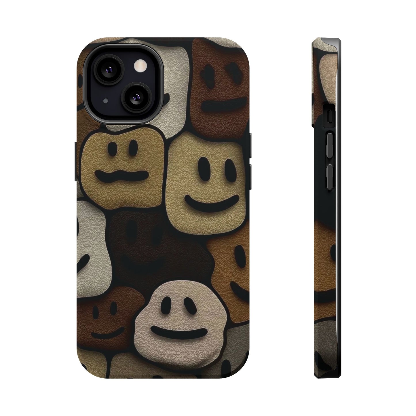 Magnetic Impact-Resistant Case — Brown Smiley Tile Phone Cover