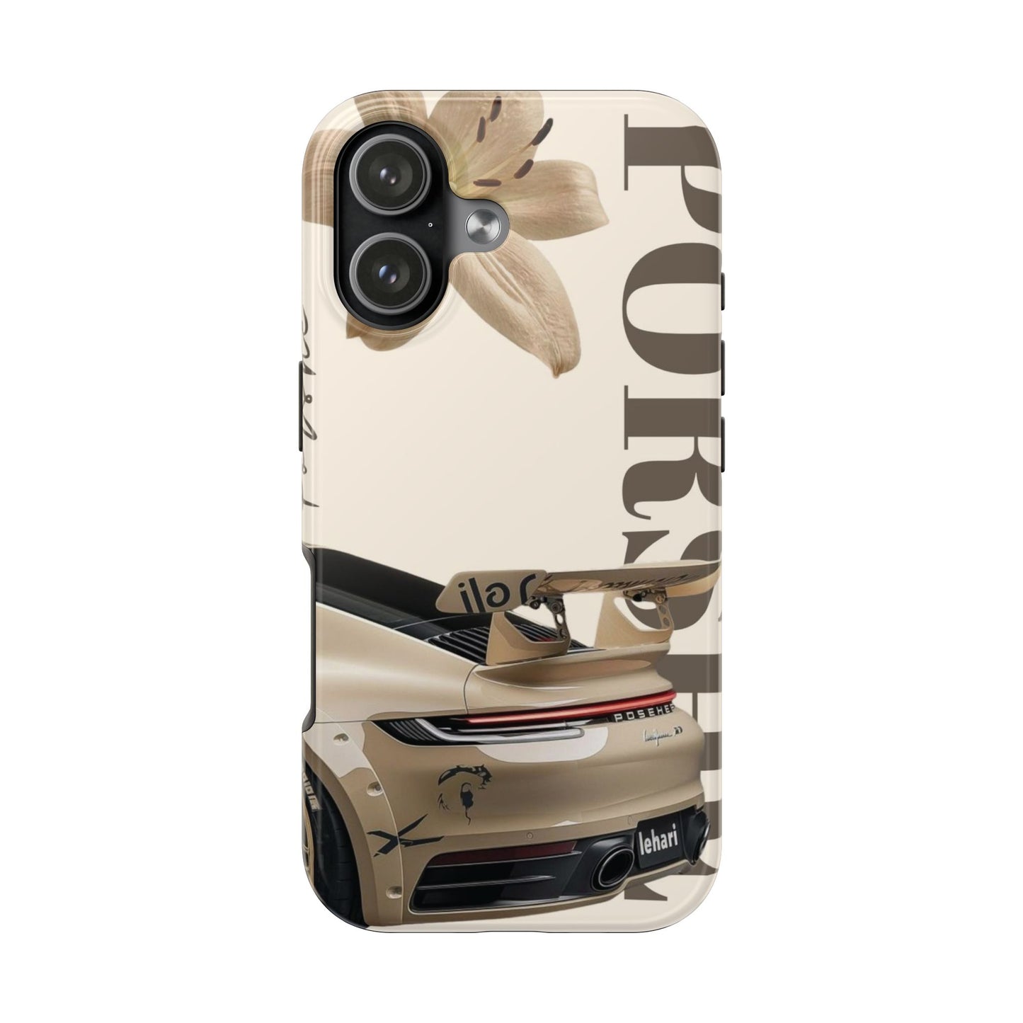 Tough Phone Case — Beige Sports Car Design with 'Tourist' Typography