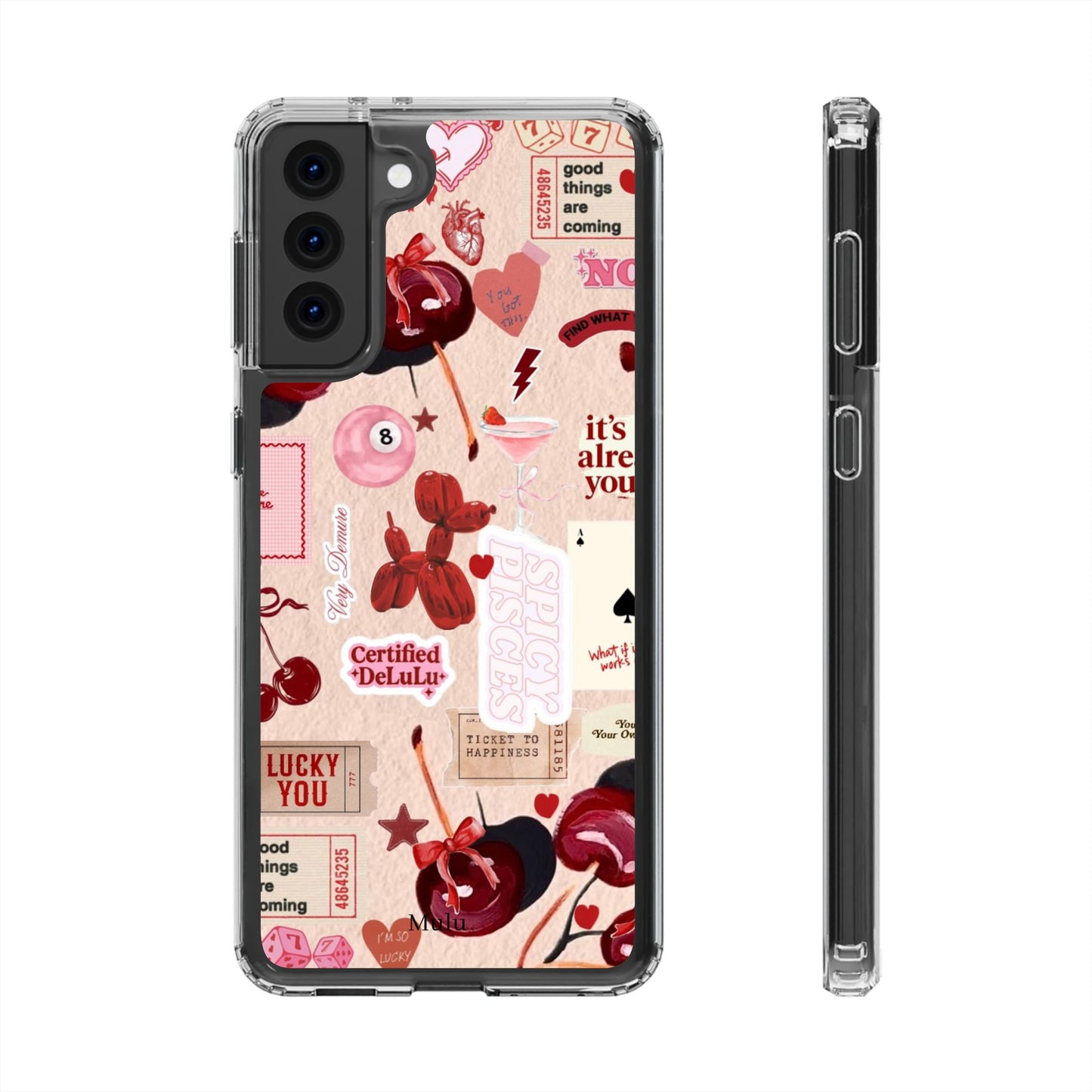 Clear Impact-Resistant Phone Case — Retro Cherry & Sticker Collage