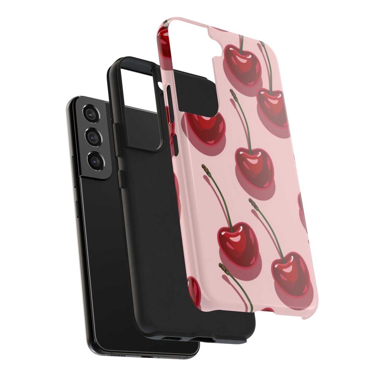 Cherry Pattern Tough Phone Case — Retro Pink Cherry Print Protective Phone Case