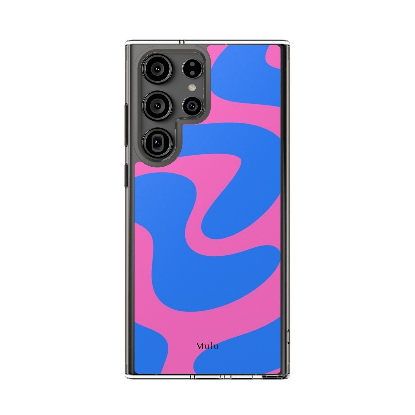 Clear Impact-Resistant Phone Case — Retro Blue & Pink Abstract Swirl