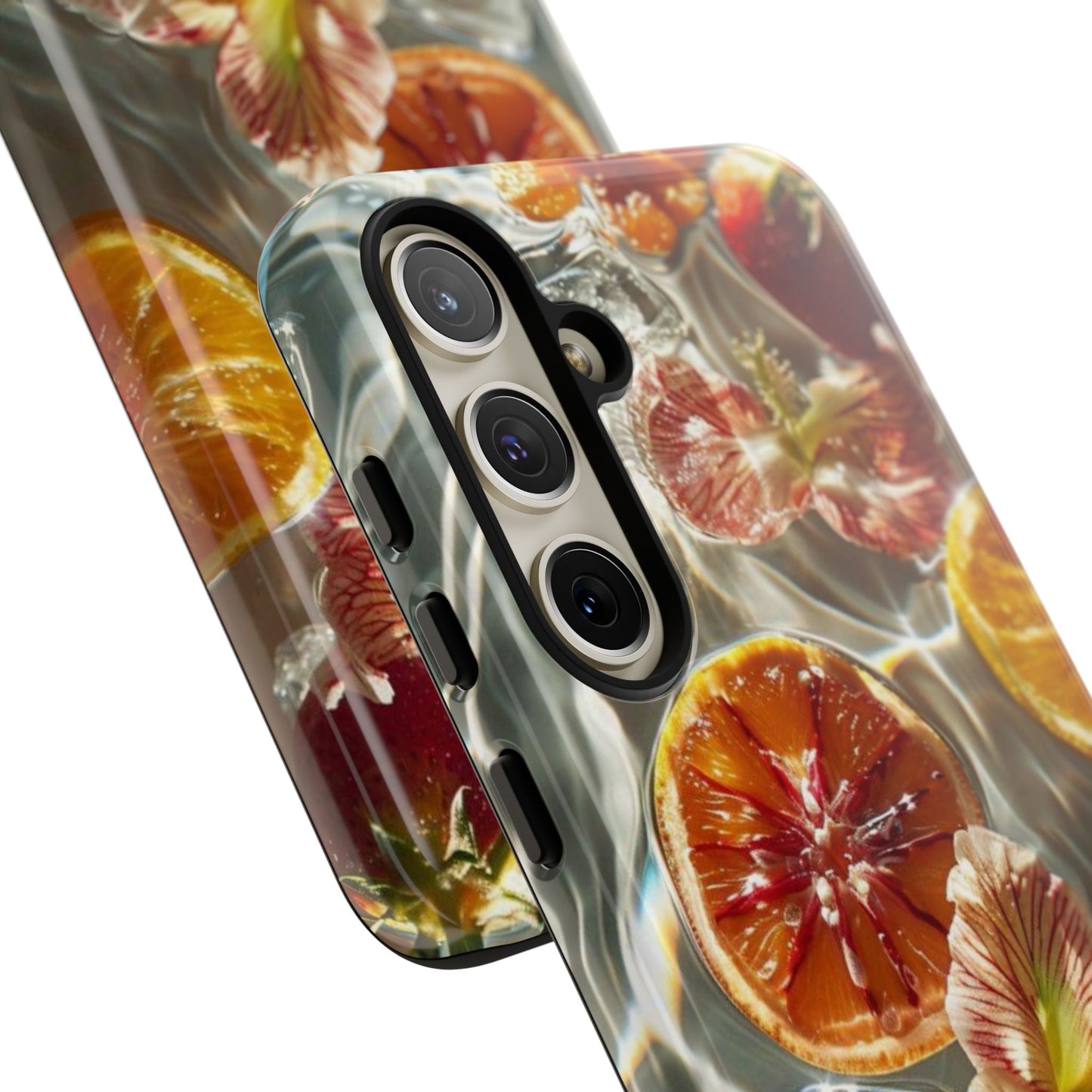 Citrus & Hibiscus Protective Phone Case – Summer Fruit Water Print Tough Case