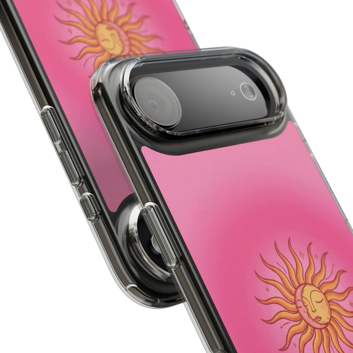 Pink Sun Phone Case — Radiant Sunburst Impact-Resistant Clear Case