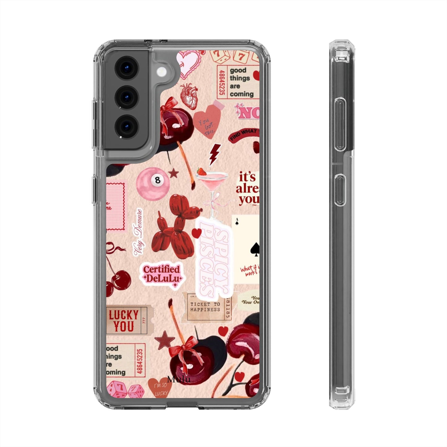 Clear Impact-Resistant Phone Case — Retro Cherry & Sticker Collage
