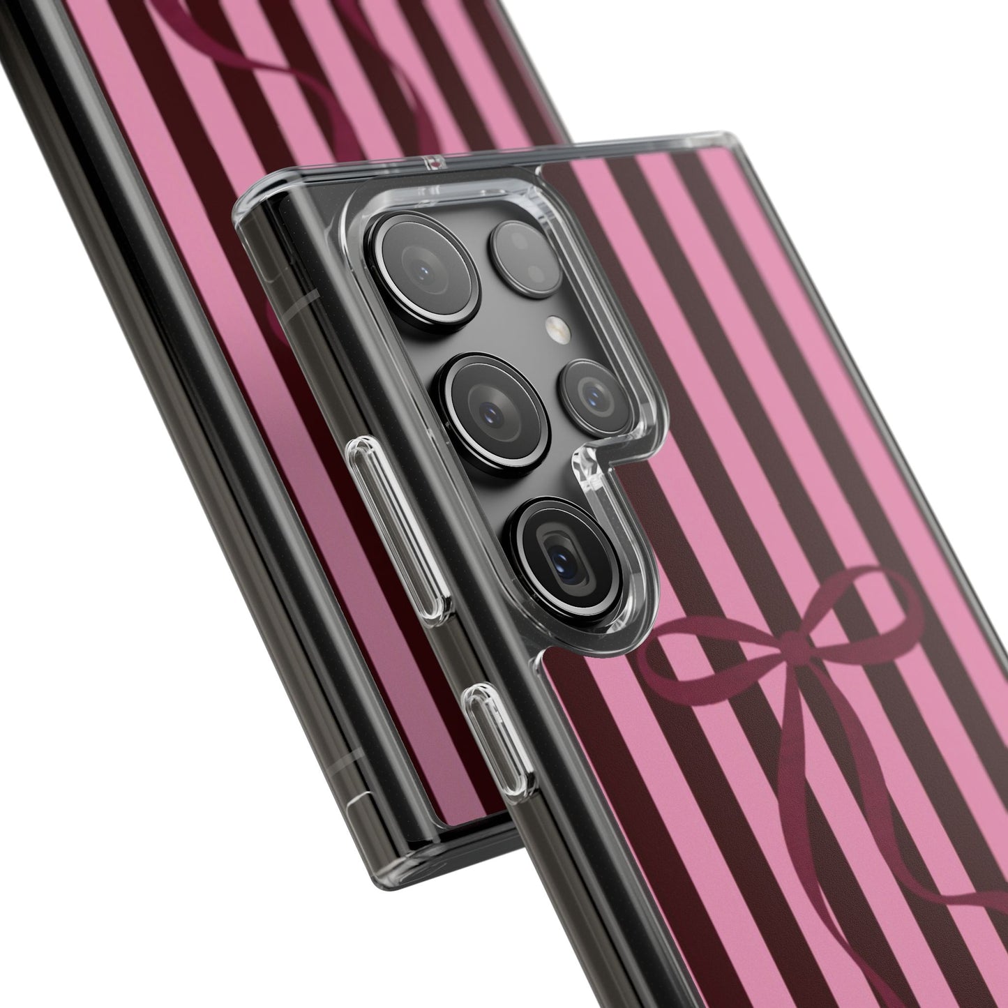 Pink Striped Ribbon Clear Impact-Resistant Phone Case