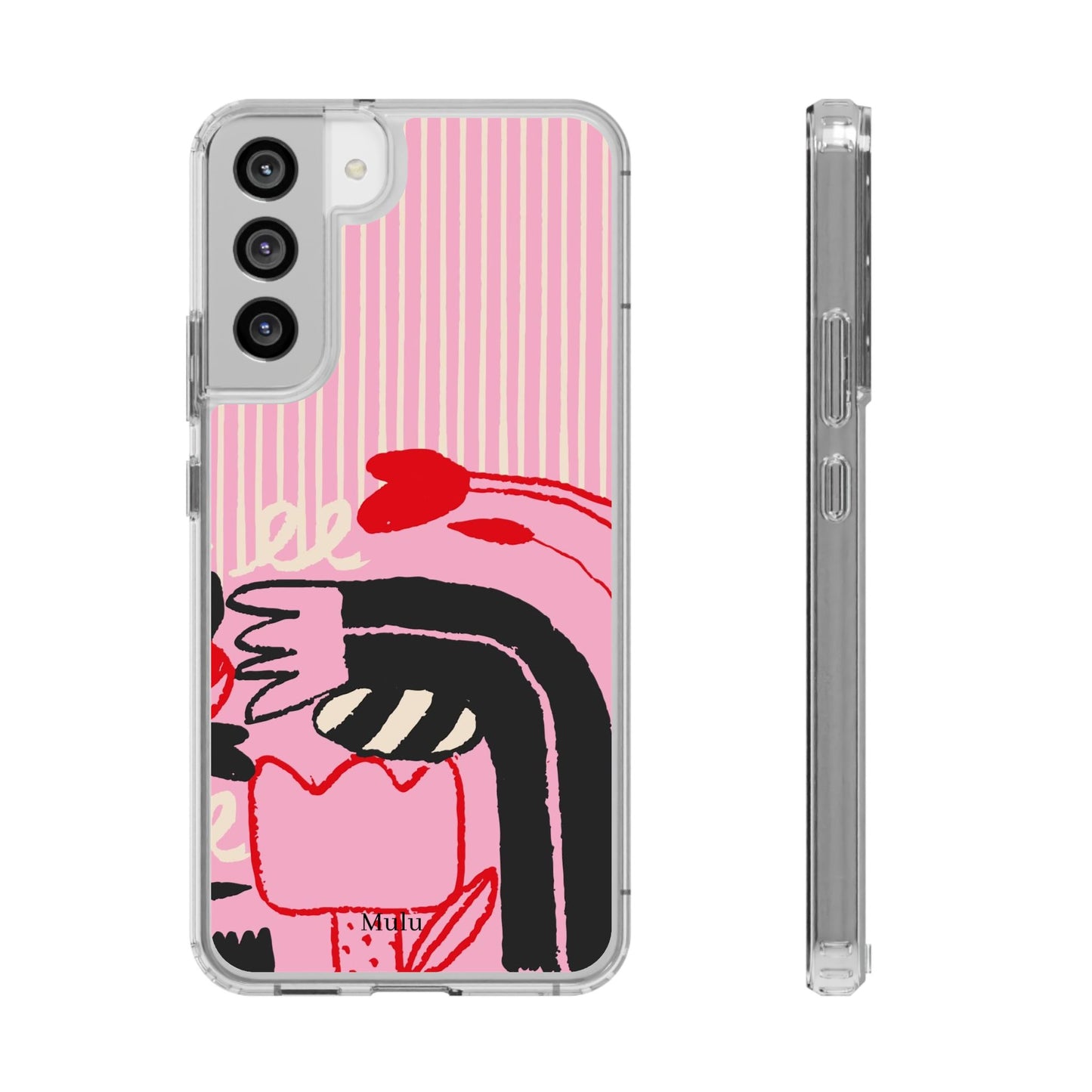 Clear Impact-Resistant Case — Pink Cute Heart Cartoon Design