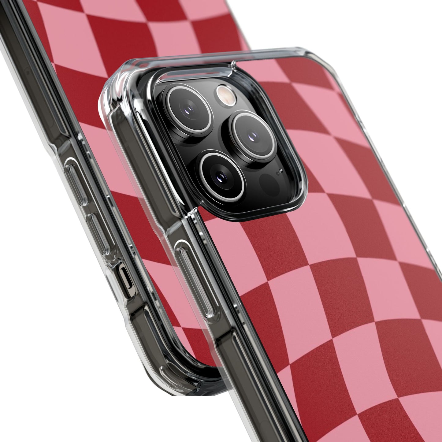 Clear Magnetic Phone Case — Red & Pink Wavy Check Pattern