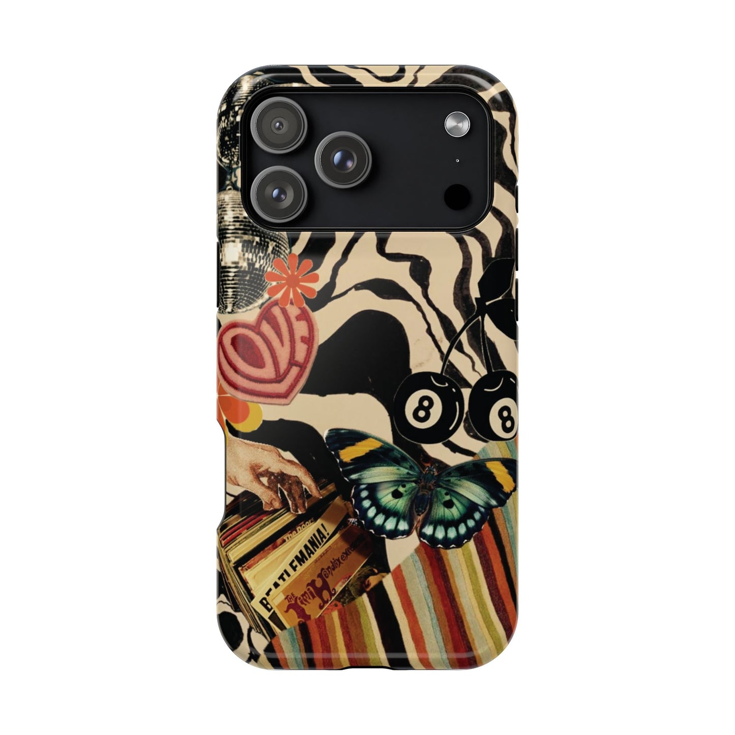Phone Case — Retro Collage Magnetic Impact-Resistant Case with Butterfly & Zebra Print