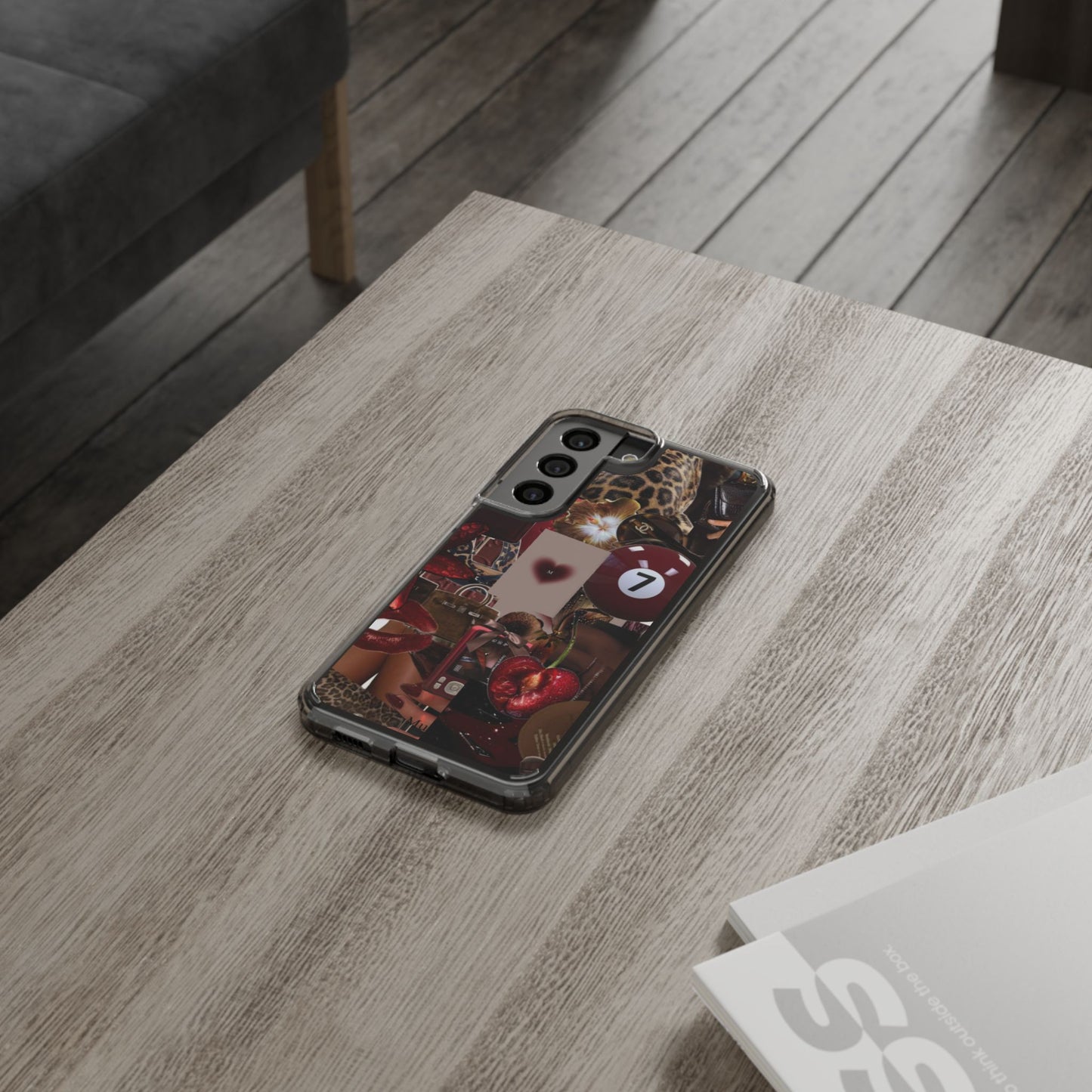 Clear Impact-Resistant Phone Case — Retro Cherry Collage Design