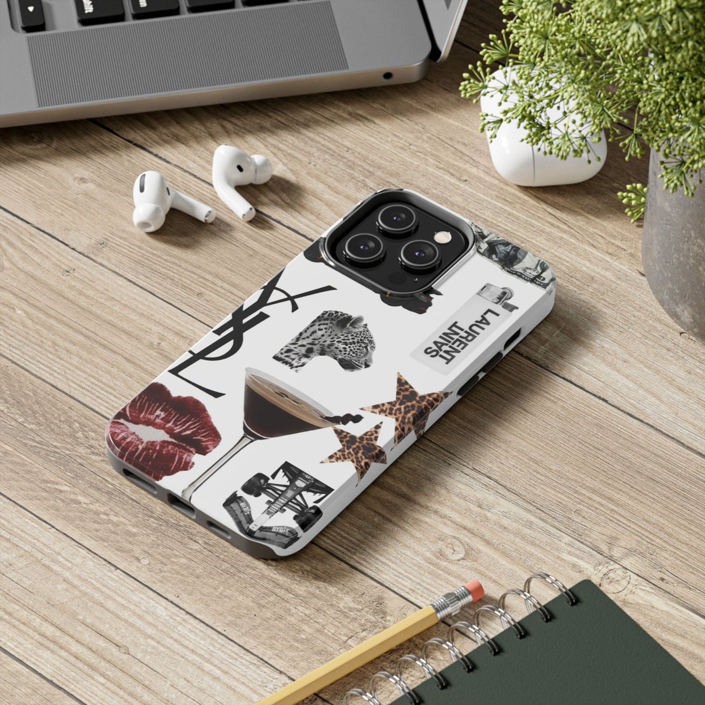 Tough Phone Case — Luxe Fashion Collage with Leopard, Martini & Kiss Print