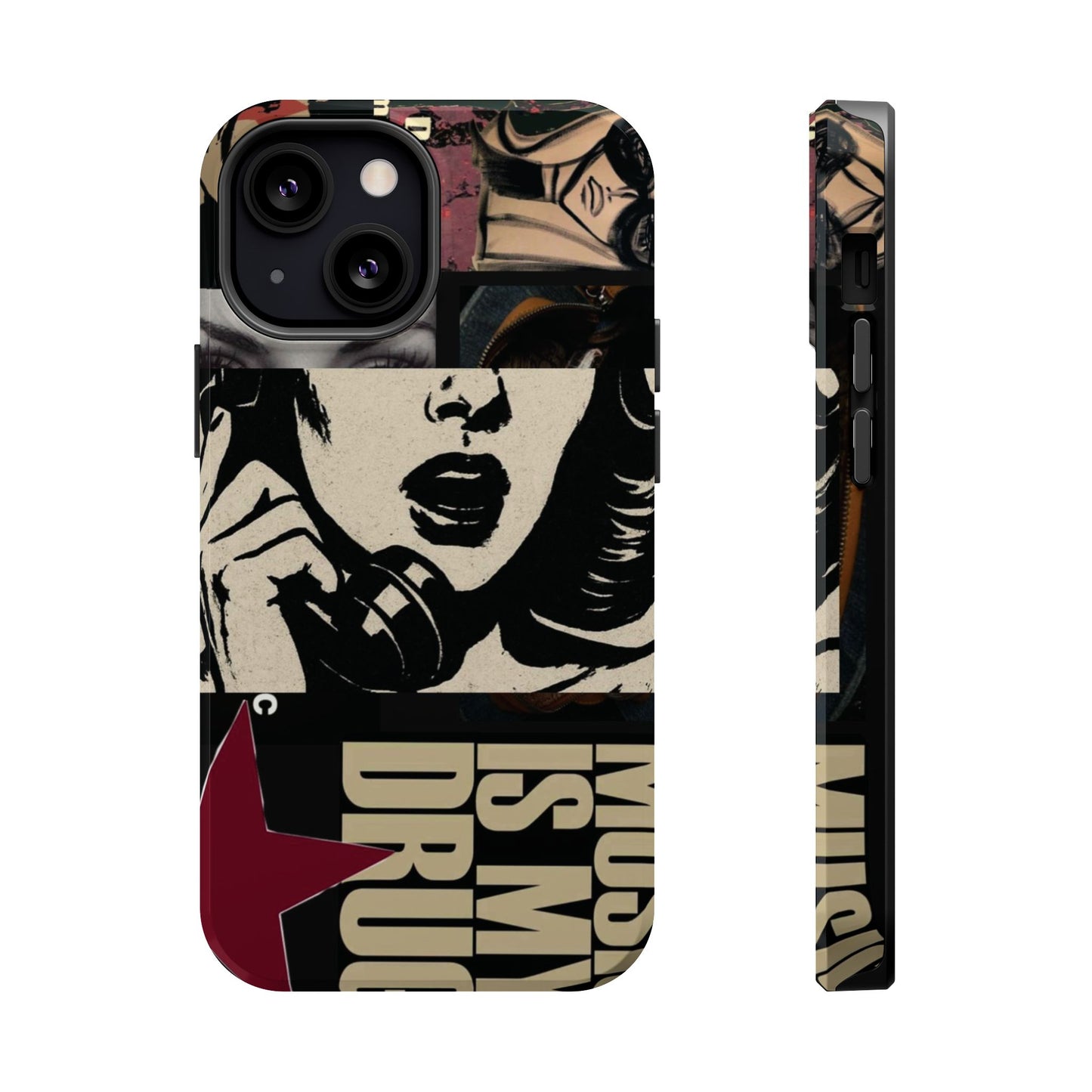 Magnetic Impact Phone Case — Retro Pop Art "Music Is My Drug" Design