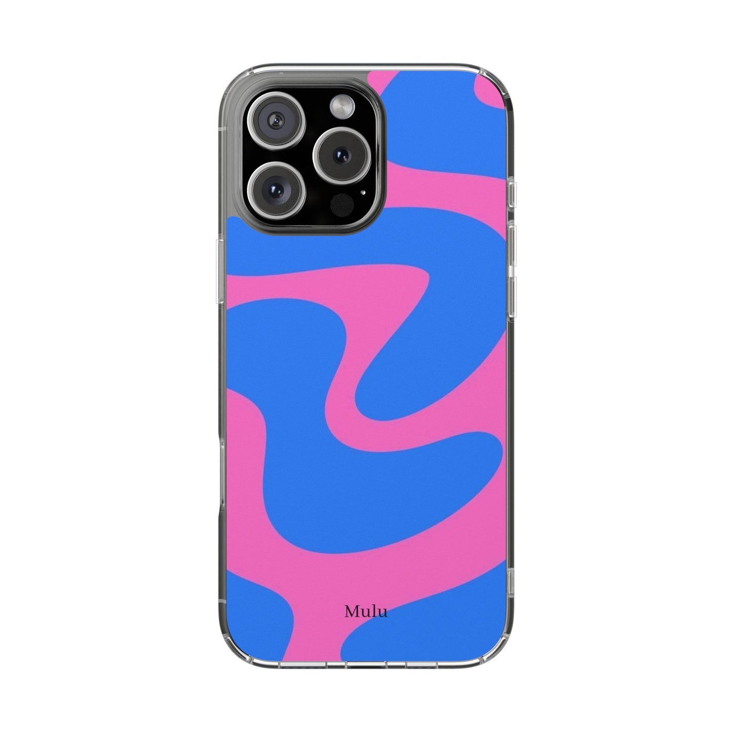Clear Impact-Resistant Phone Case — Retro Blue & Pink Abstract Swirl