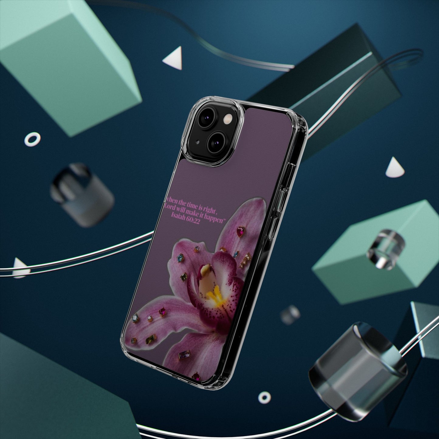Clear Floral Impact-Resistant Phone Case — "When the time is right" Rose Orchid Design
