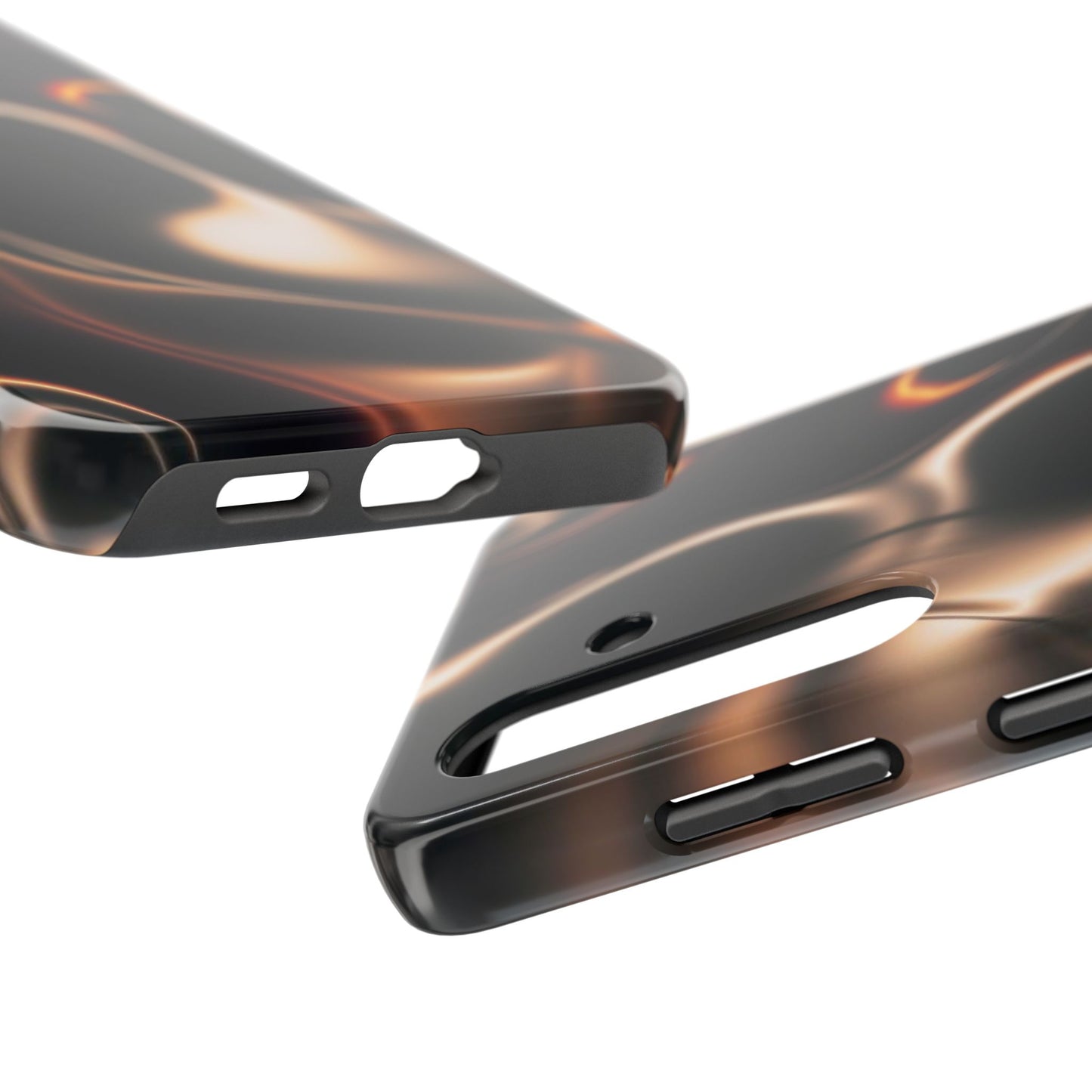 Abstract Liquid Glow Tough Phone Case — Black & Bronze Swirl Protective Cover