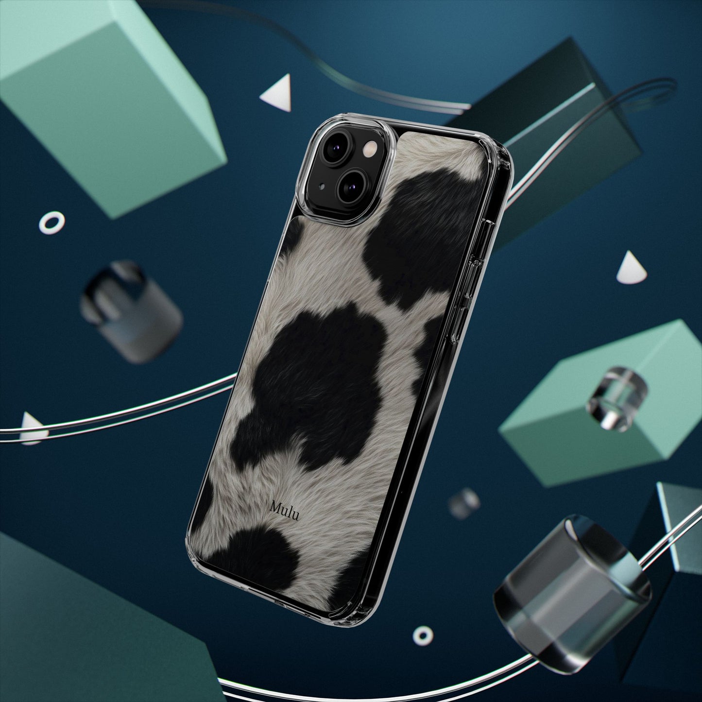 Cow Print Clear Impact Phone Case — Faux Fur Black & White Protection