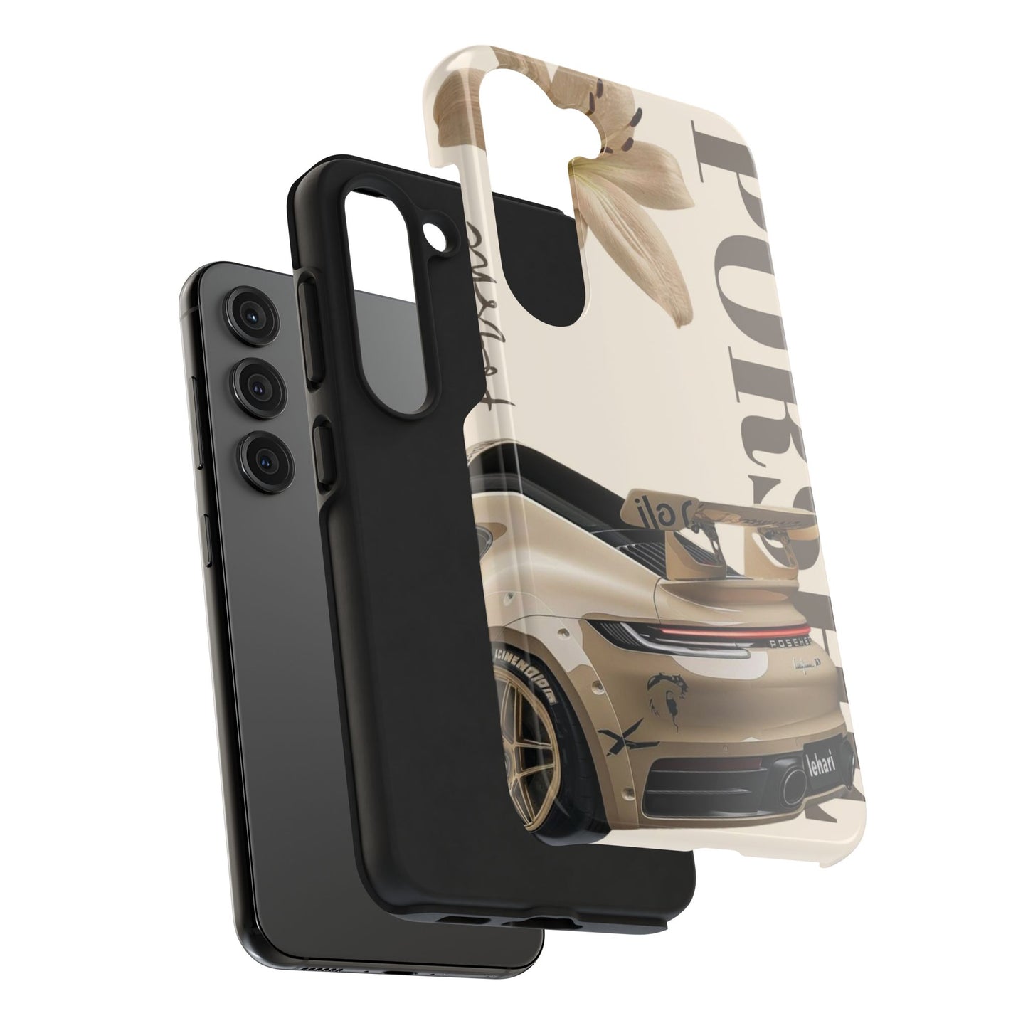 Tough Phone Case — Beige Sports Car Design with 'Tourist' Typography