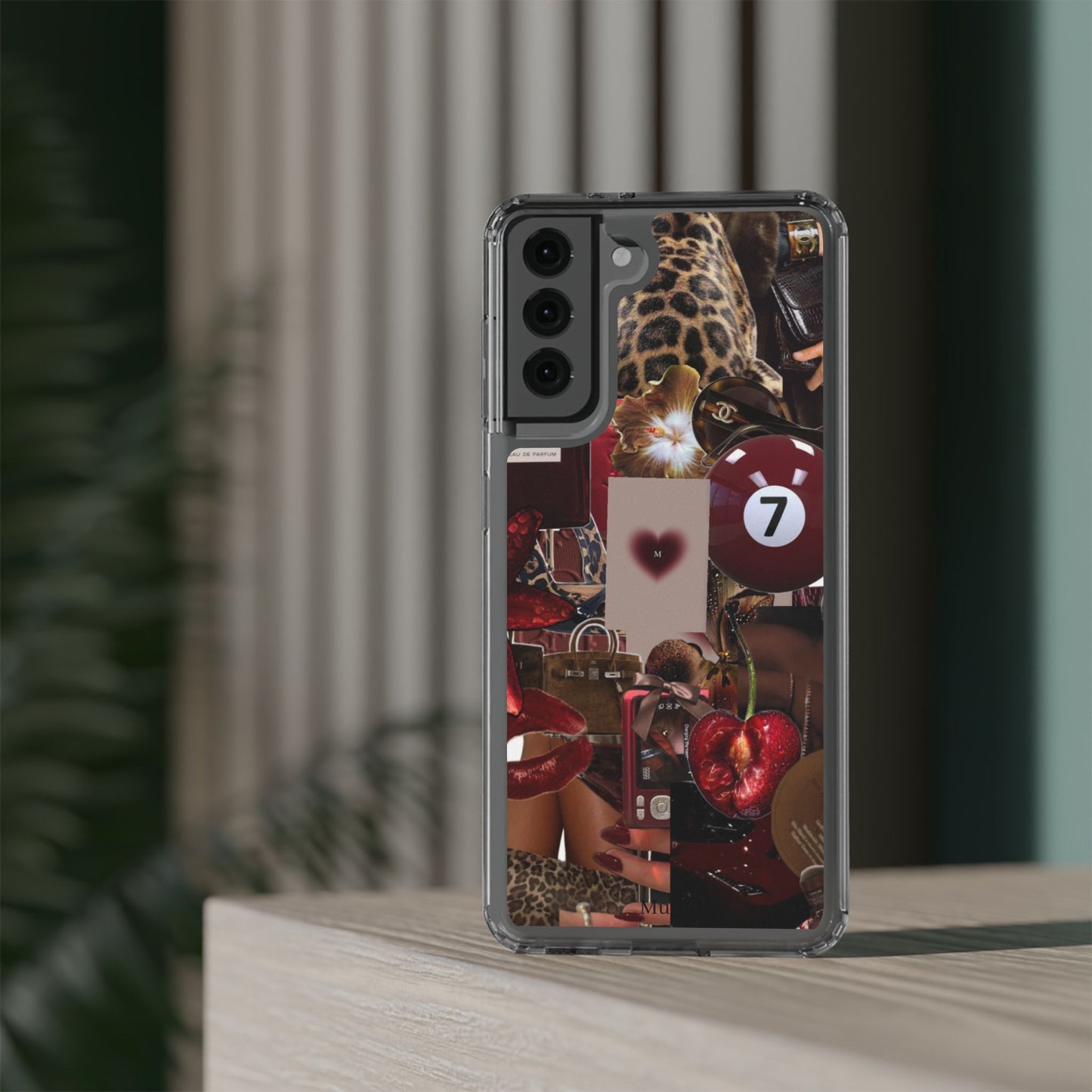 Clear Impact-Resistant Phone Case — Retro Cherry Collage Design