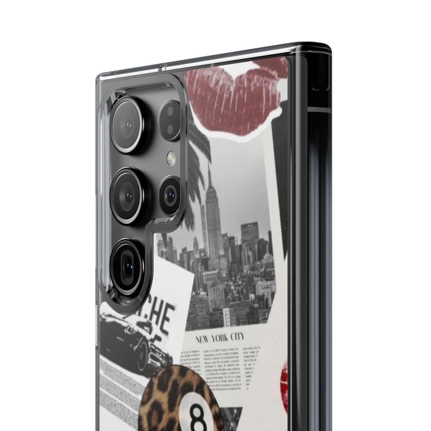Clear Impact-Resistant Phone Case — Collage Luxury Leopard & Vintage Car Design