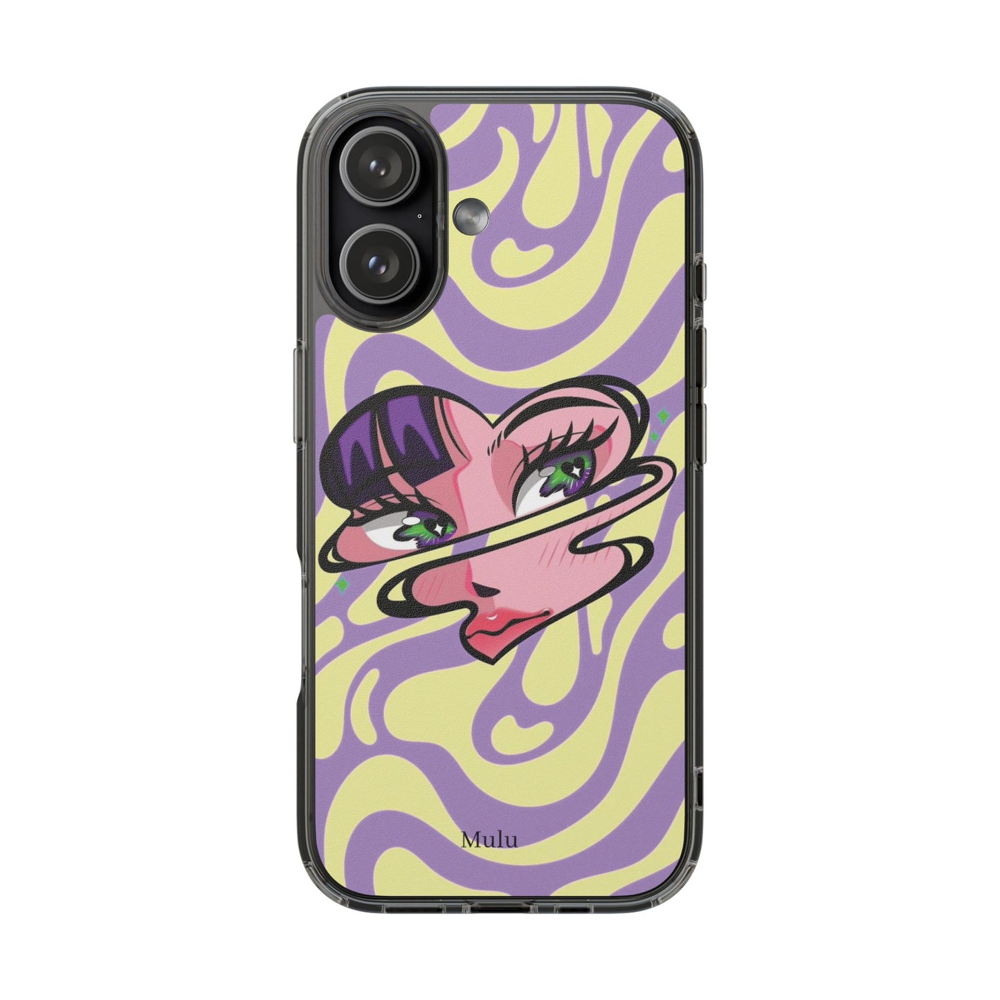 Clear Impact-Resistant Case — Retro Psychedelic Heart Face Design