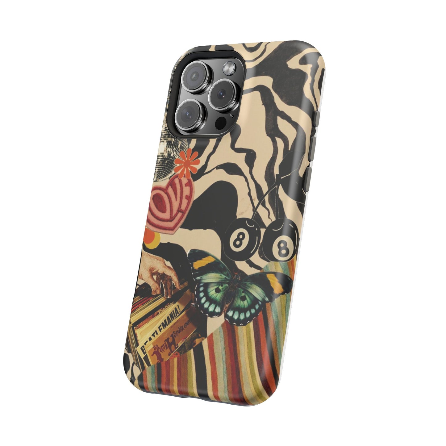 Phone Case — Retro Collage Magnetic Impact-Resistant Case with Butterfly & Zebra Print