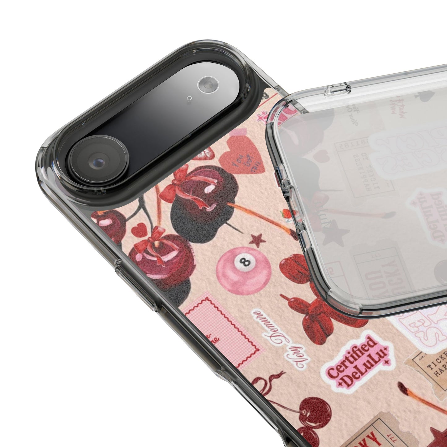 Clear Impact-Resistant Phone Case — Retro Cherry & Sticker Collage
