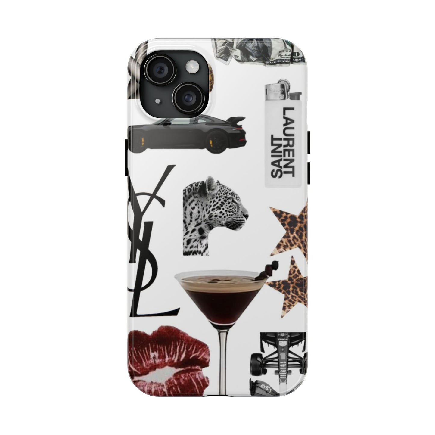 Tough Phone Case — Luxe Fashion Collage with Leopard, Martini & Kiss Print