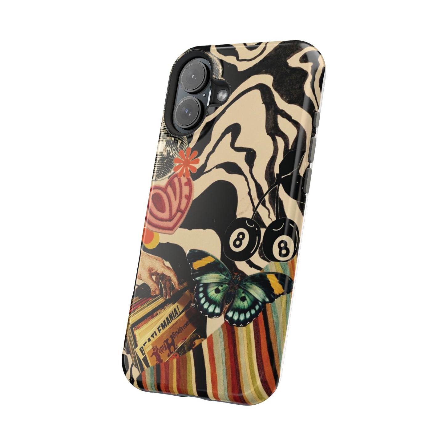 Phone Case — Retro Collage Magnetic Impact-Resistant Case with Butterfly & Zebra Print