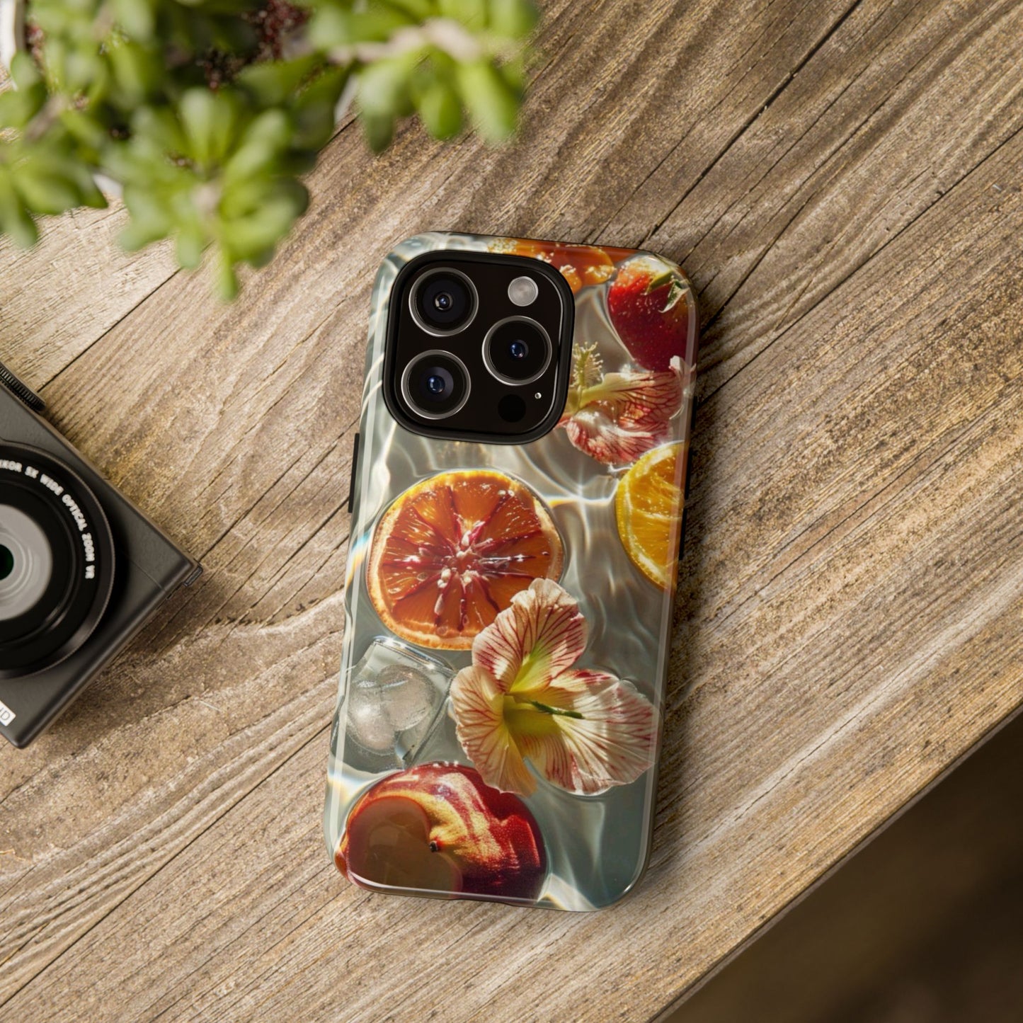 Citrus & Hibiscus Protective Phone Case – Summer Fruit Water Print Tough Case