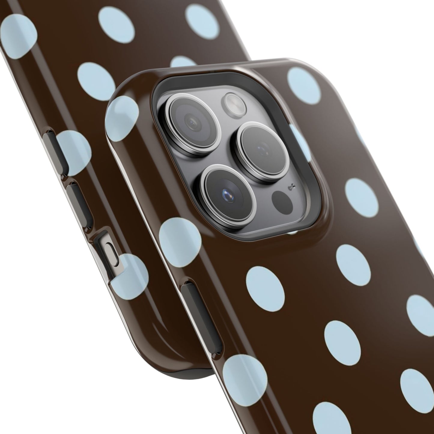 Polka Dot Magnetic Phone Case — Brown with Light Blue Dots, Impact-Resistant