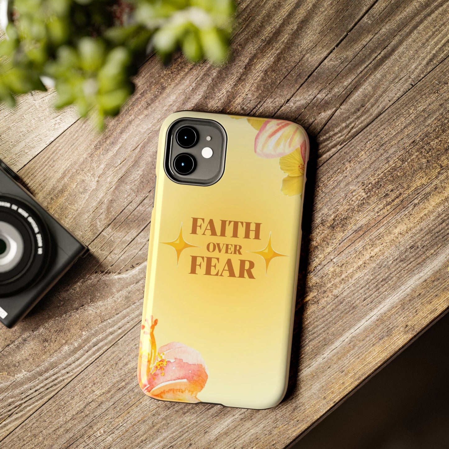 Faith Over Fear Tough Phone Case — Floral Yellow Protective Cover